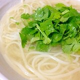 パクチーたっぷりのせて！冷たいアジアンうどん